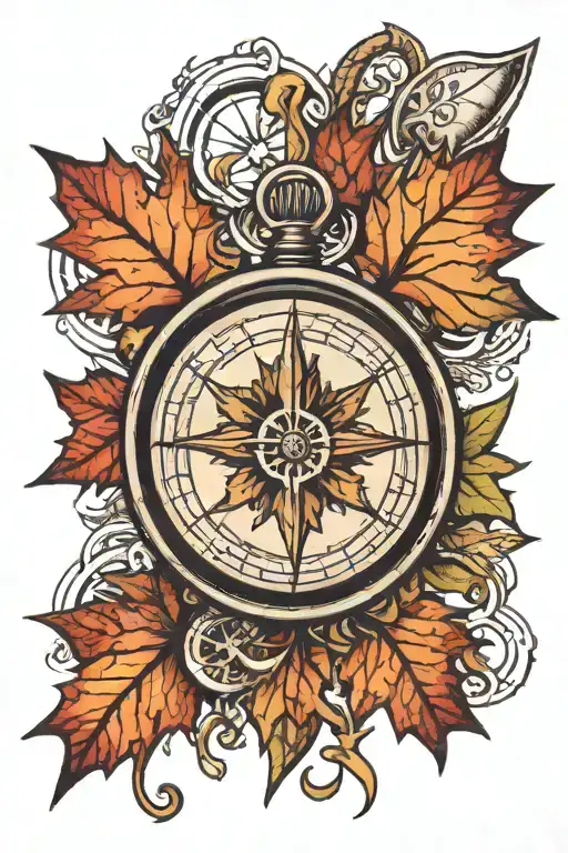 Maple Leaf With Compass Surrounded