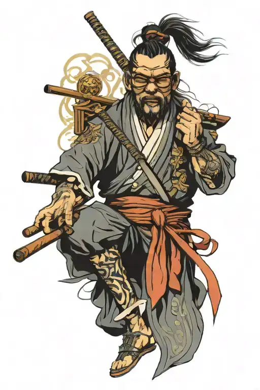 Samurai With Glasses And A Cigar In His Mouth