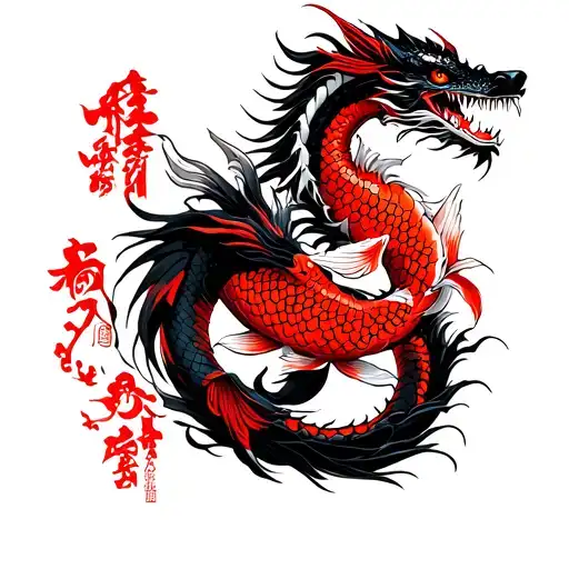 Japanese Style With Koi Fish Dragon Samurai And Temple Black And Red