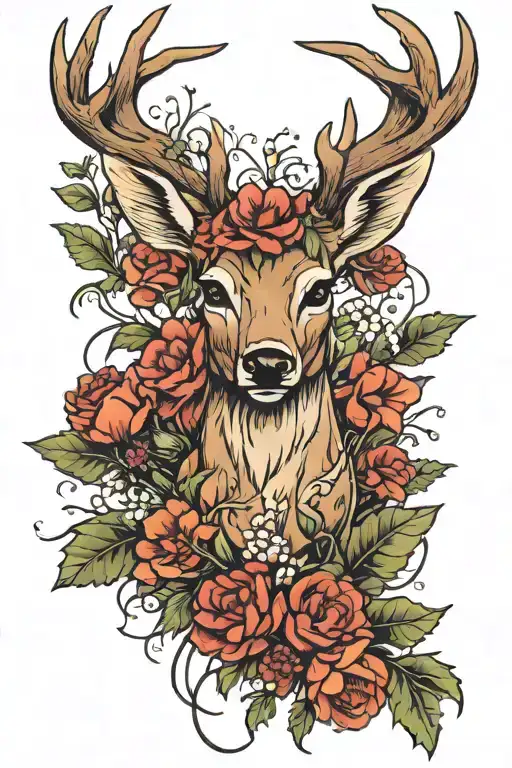 Deer With Thistle And Hawthorn