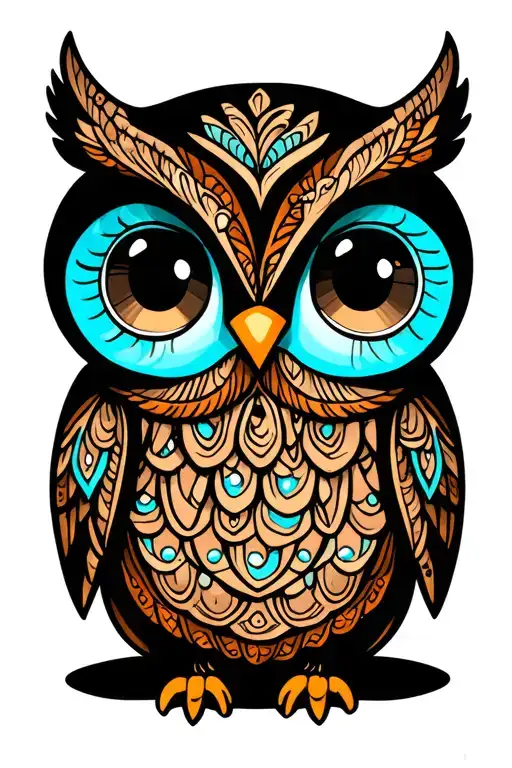Cute Owl Big Eyes Mandala Design Incorporating Elements