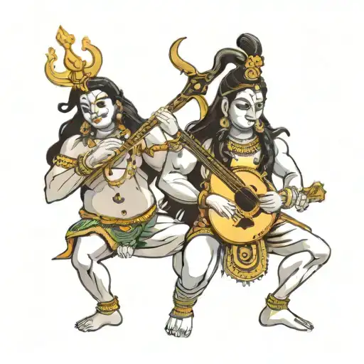 Lord Shiva And Ravan Playing Veena Indian Musical Instrument