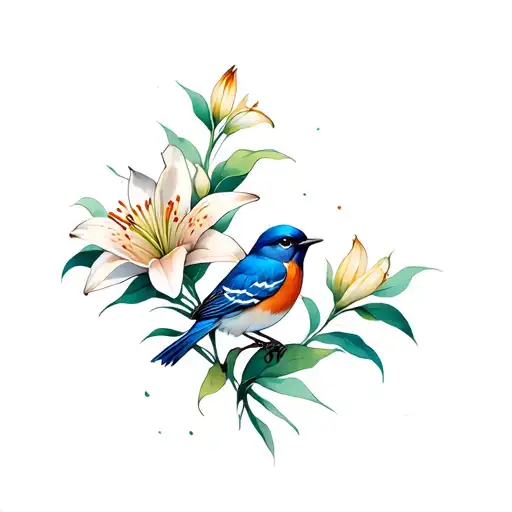 Blue Bird And Lily Flower