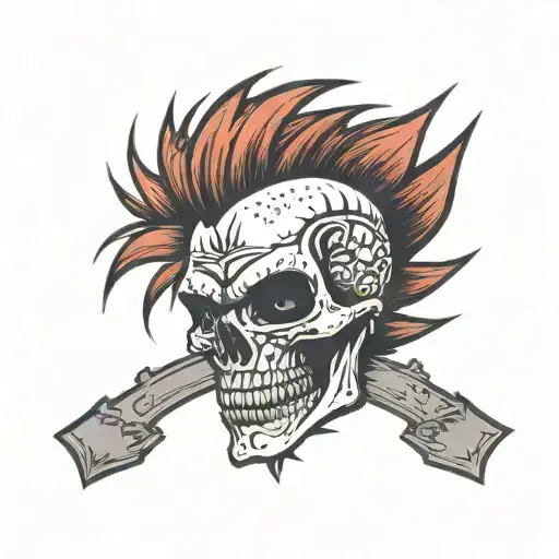 A Punk Skull With A Red Mohawk