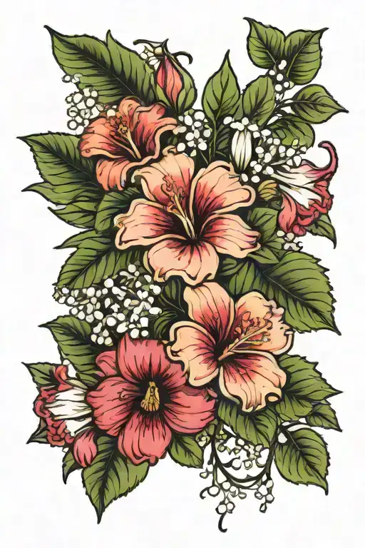 Rose Of Sharon Hibiscus And Lilly Of The Valley