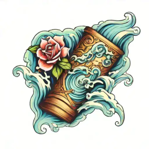 Left Arm Sleeve With Books And Water Waves
