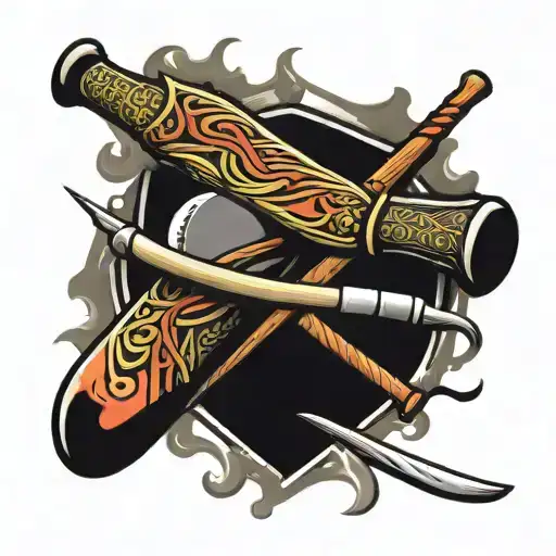 Hockey And Baseball Bat Intertwined