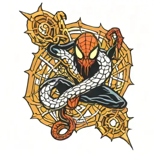 Spider Web With Snake Intertwined