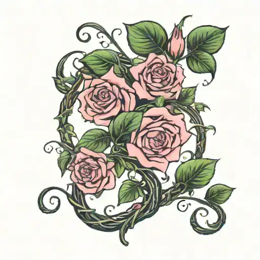 Ivy Vine With Pink Tea Roses Intertwined