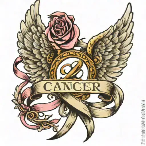 Angel Wings And Halo With Cancer Ribbon And 05-07-24 In Roman Numerals