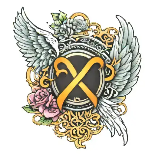 Angel Wings And Halo With Cancer Ribbon And May Seventh Twenty Twenty Four In Roman Numerals