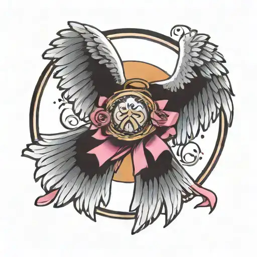 Angel Wings And Halo With Cancer Ribbon