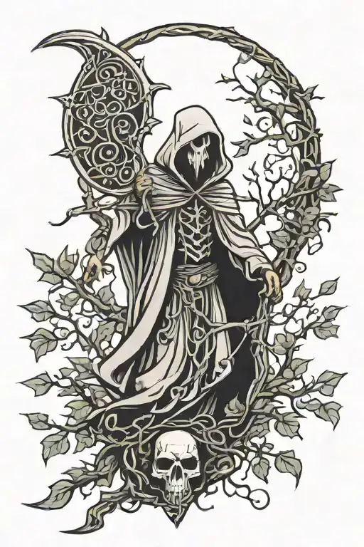Reaper In Middle Of Celtic Tree
