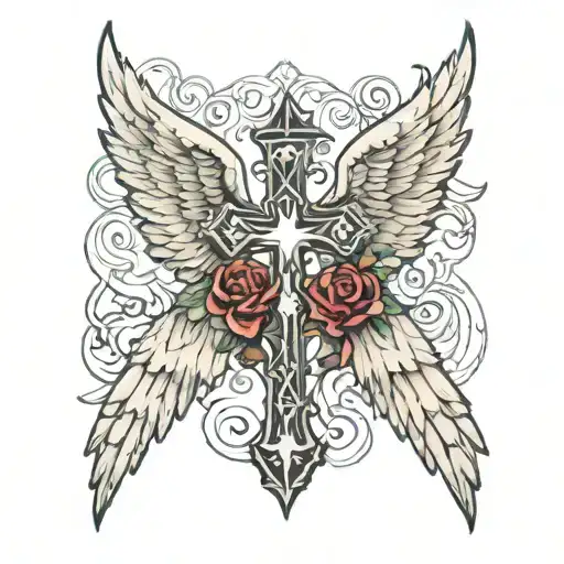 Cross On Back With Angel Wings