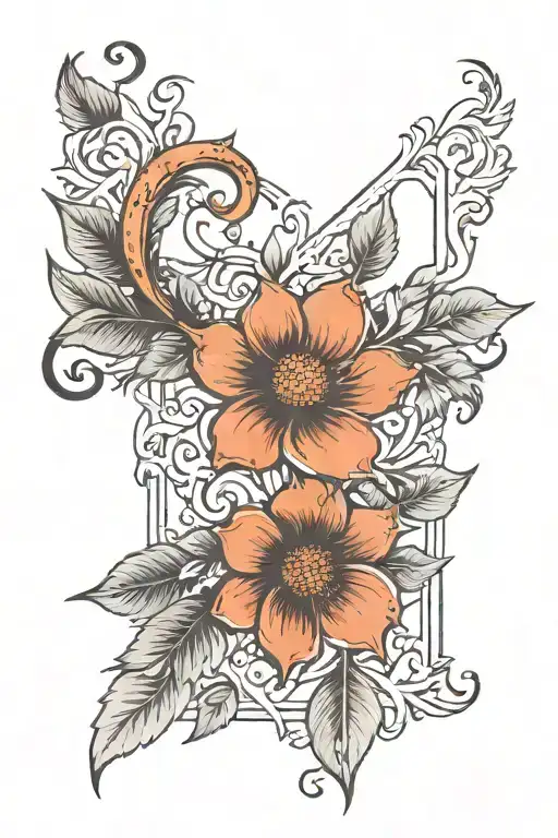 Floral Frame With Hidden Symbols In The Leaves Growing