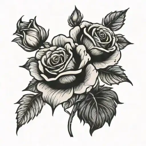 Black And White Roses With Red Poppy