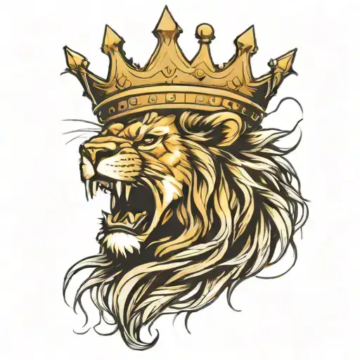 Male Lion Roaring Wearing Crown