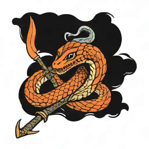 Snake Wrapped Around A Spear