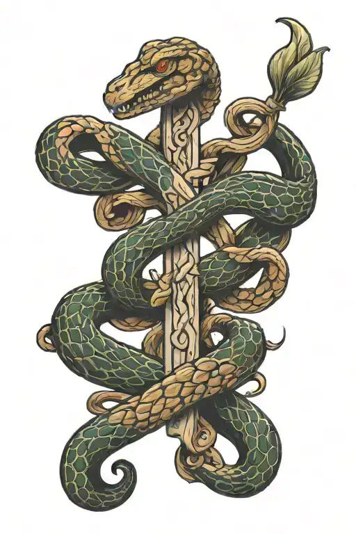 Snake Intertwined In A Cross