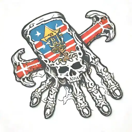 Skeleton Hand Tattoo With Puerto Rico Flag