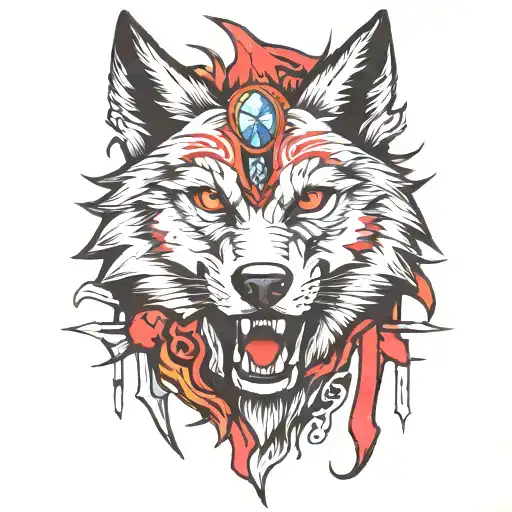 Positive Wolf Face With 4 Knife Stabs
