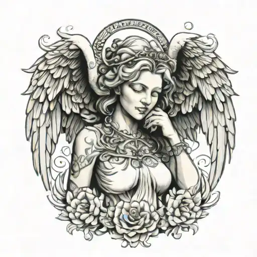 Angel Statue With Phoenix Around Her