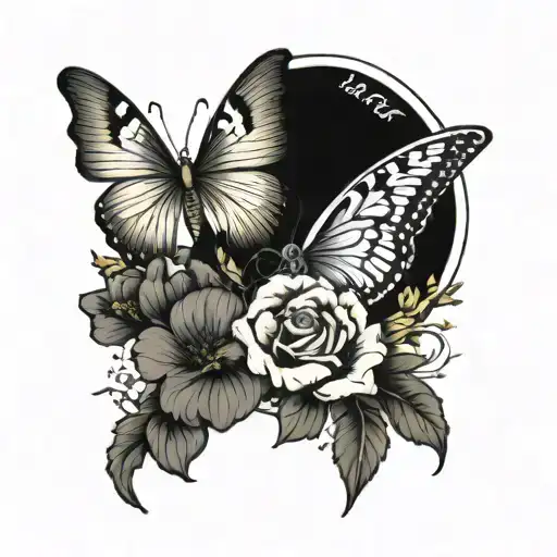 Back Piece With Different Range Of Flowers And 2 Butterflys And Quote