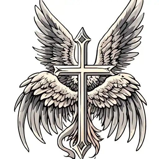 Angel Wings Wrapping Inwards With A Cross In The Middle