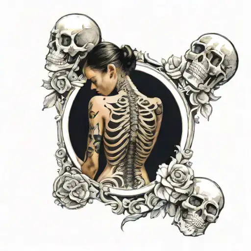Woman With Her Back To A Mirror In Which We See Her Skeleton