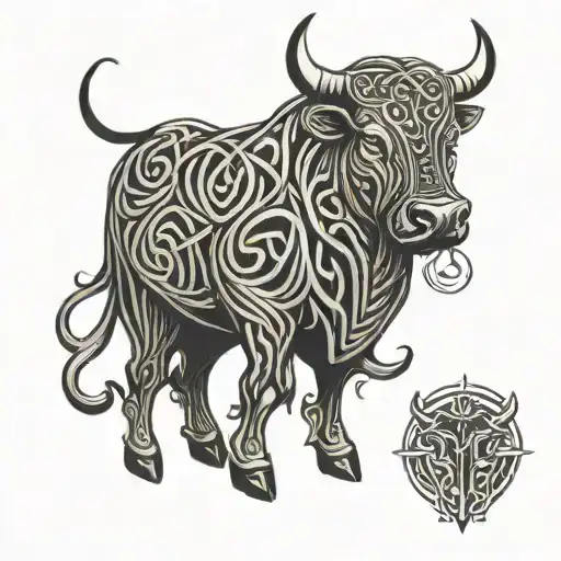 Celtic Line Work Bull With Stokes Written Above It