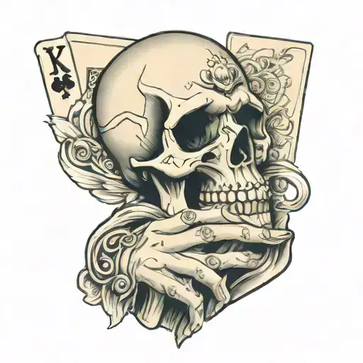 Skull Hand Holding A Deck Of Cards On Upper Shoulder Tattoo