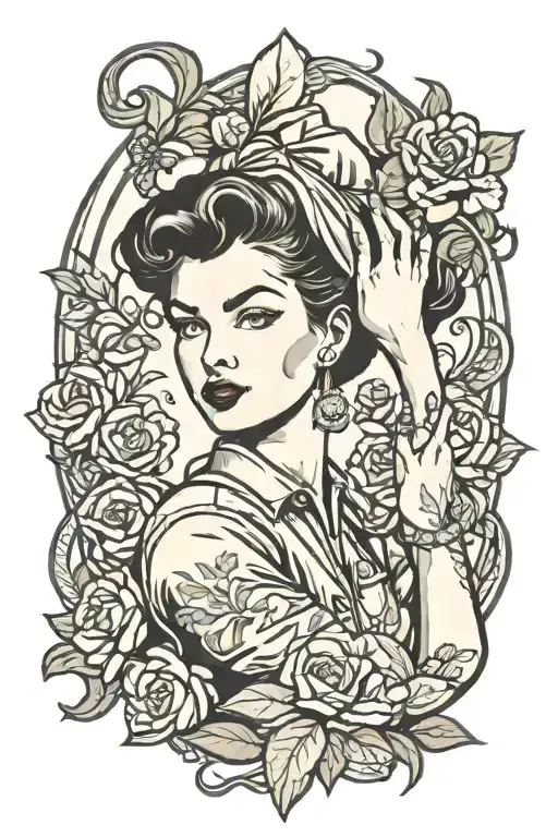 Art Nouveau Style Rosie The Riveter Pose