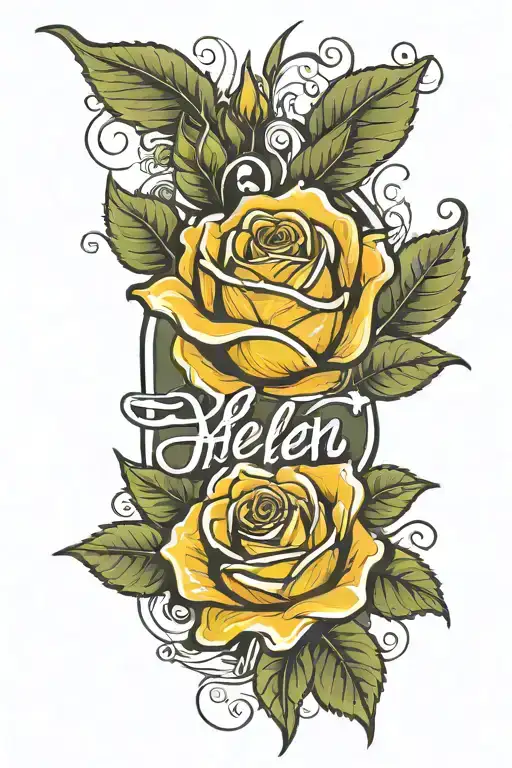 Yellow Rose With The Word Helen