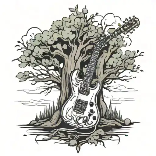 Electric Guitar Integrated In A Tree Made