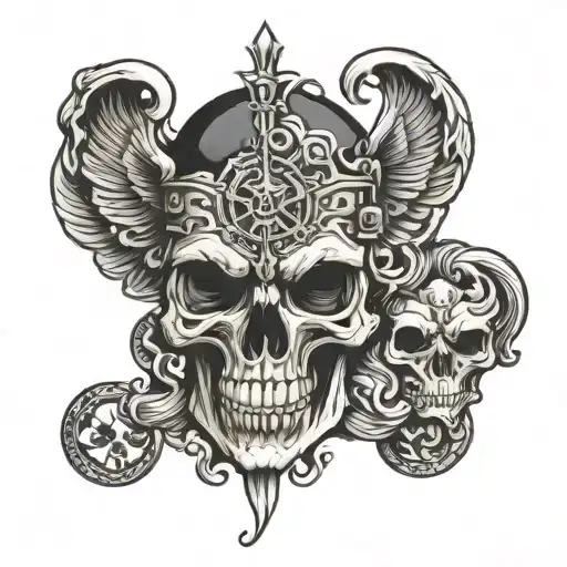 St Michael Half Skull Face Tattoo
