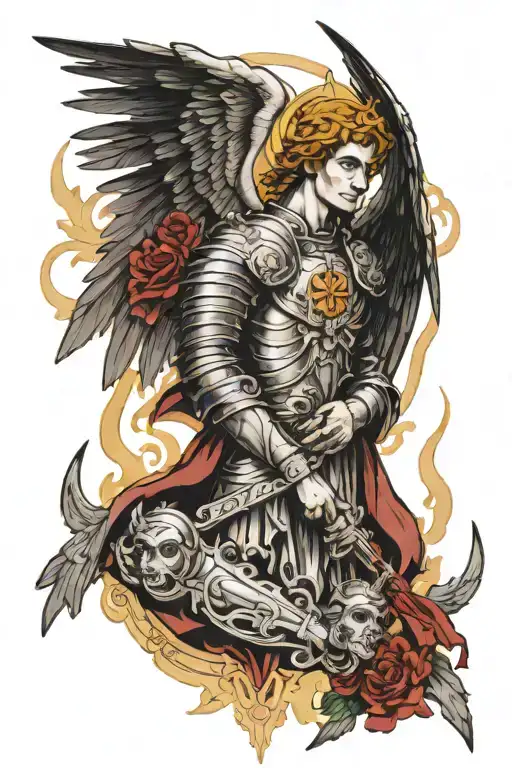 Armored Archangel Michael With Mother Of Grace And Curse Eye