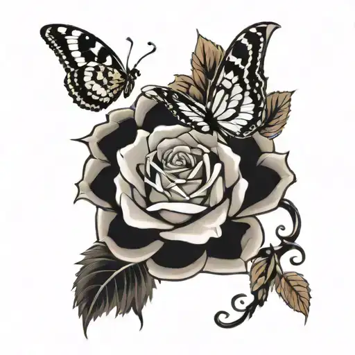 Rose With A Viper Around It With A Butterfly Coming From Its Mouth - Lappel Du Vide