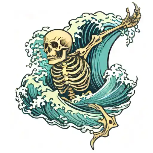 Skeleton And Ocean Wave Crashing