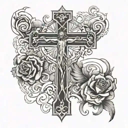 Black Cross With Jesus But In White Drawing