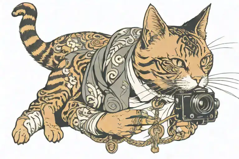 A Cat Taking Pictures And A Tight Suit Chest