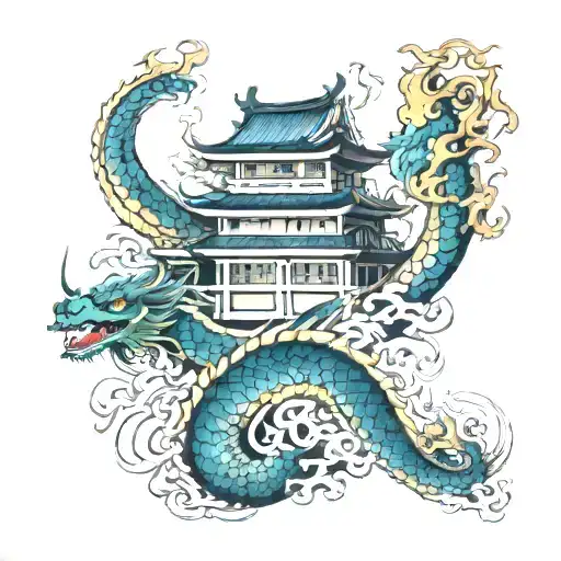 Japanese Tempel And Dragon Wrapped