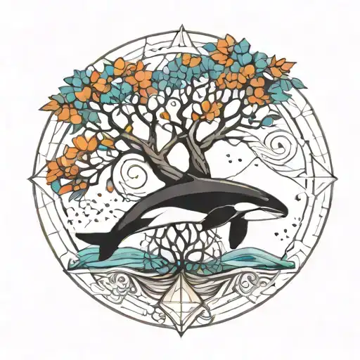 Geometric Orca And Tree Of Life Intertwined