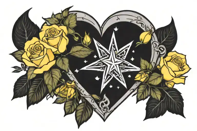 Bethlehem Star Inside Of A Heart In Line With Yellow Roses