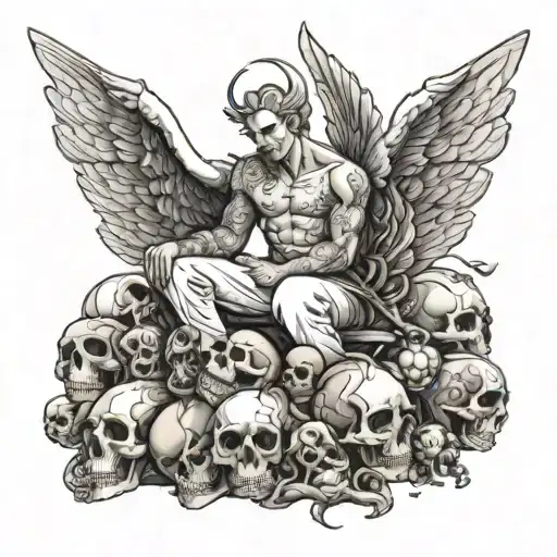 Angel Micheal Atop A Pile Of Demons And Skulls