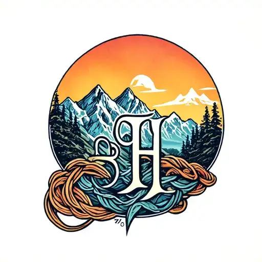 Mountain Landscape E D H Initials Intertwined