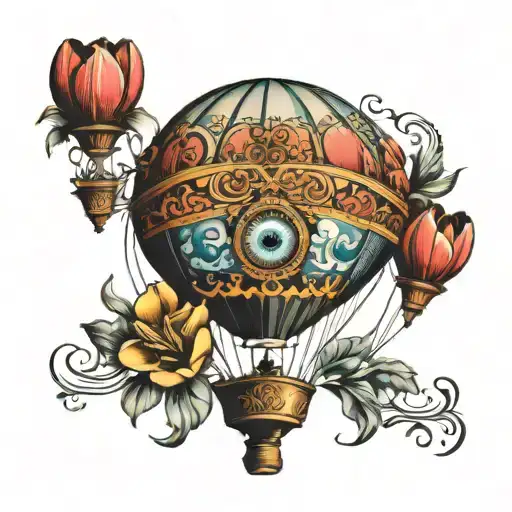 Hot Air Balloon With Evil Eye And Turkish Tulips