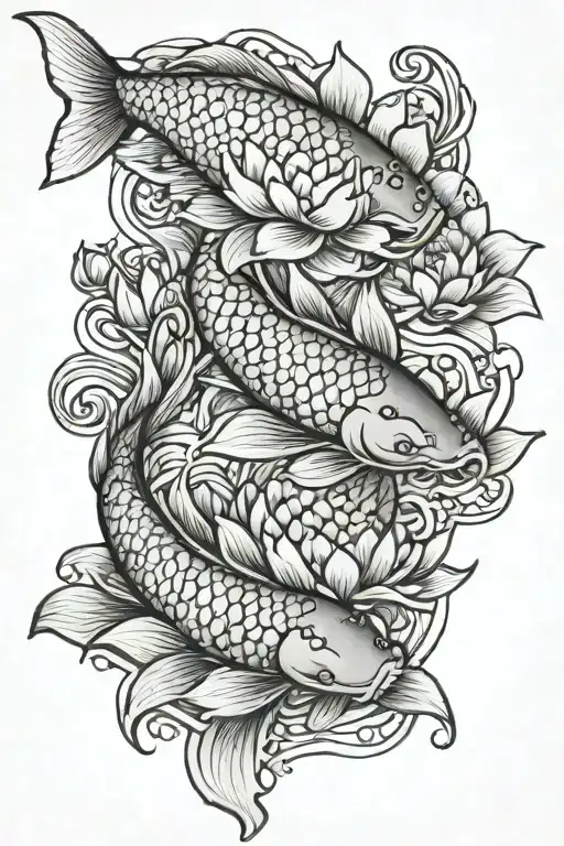 Koi And Lotus Flower
