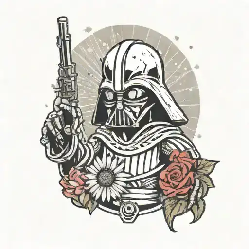 An Alien With The Head Of Darth Vader And The Right Hand With A Peace Sign