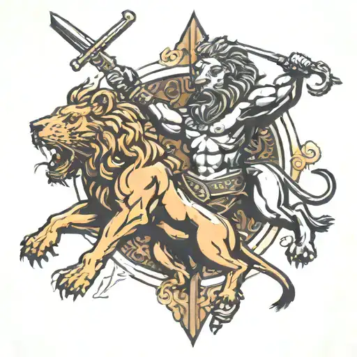 Christian Cross Gladiator Fighting Lion