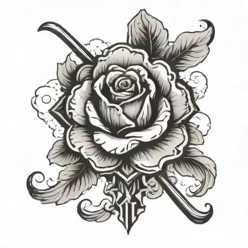 Cross With Clouds Surrounding And A Rose On The Bottom Forearm